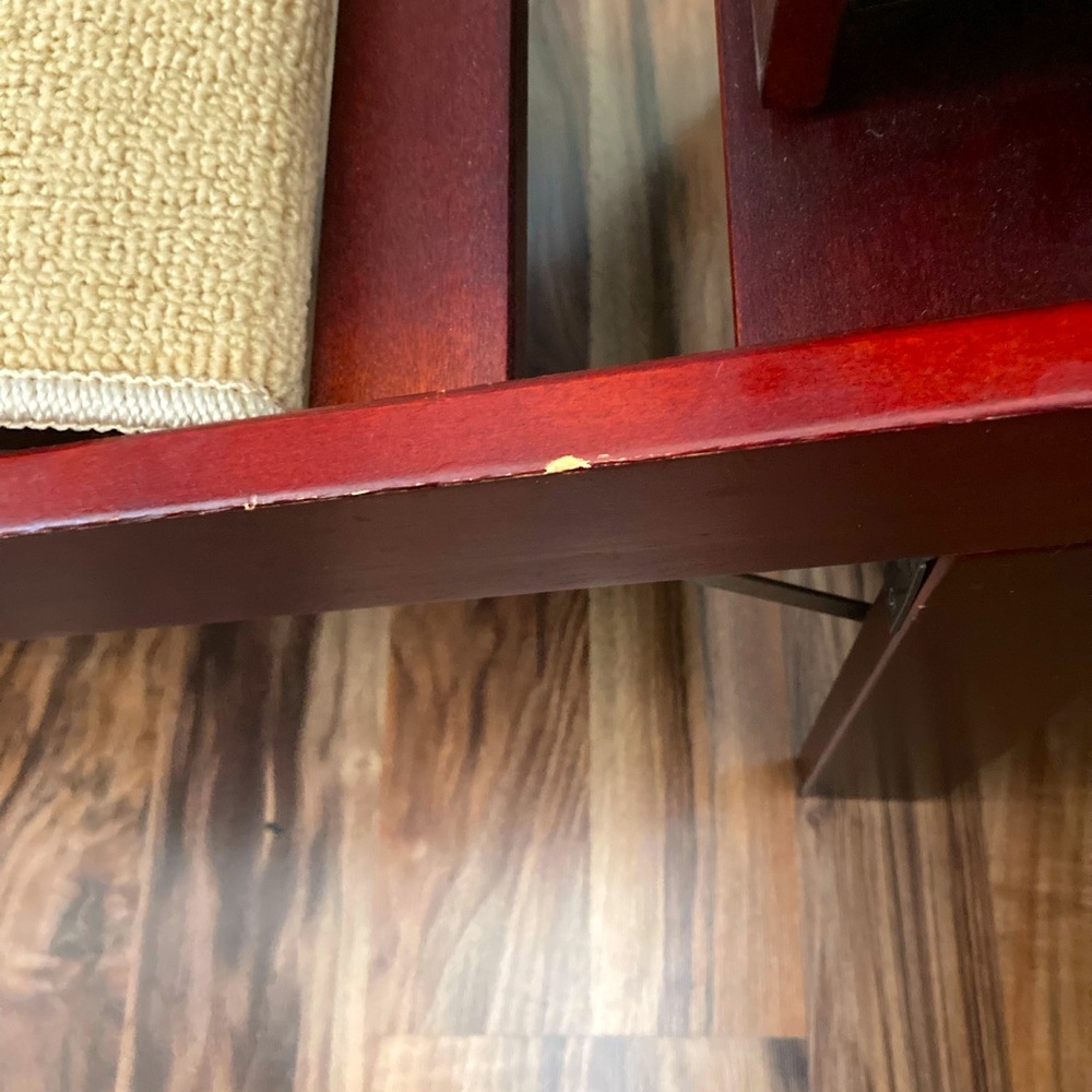 Faux cherrywood carpeted pet stairs that turn into a ramp